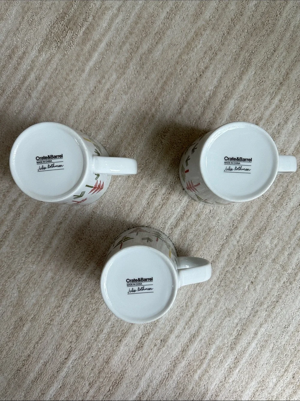Set of 3 Crate & Barrel Julia Rothman Yule Town Christmas Tree 16 oz Mug Holiday